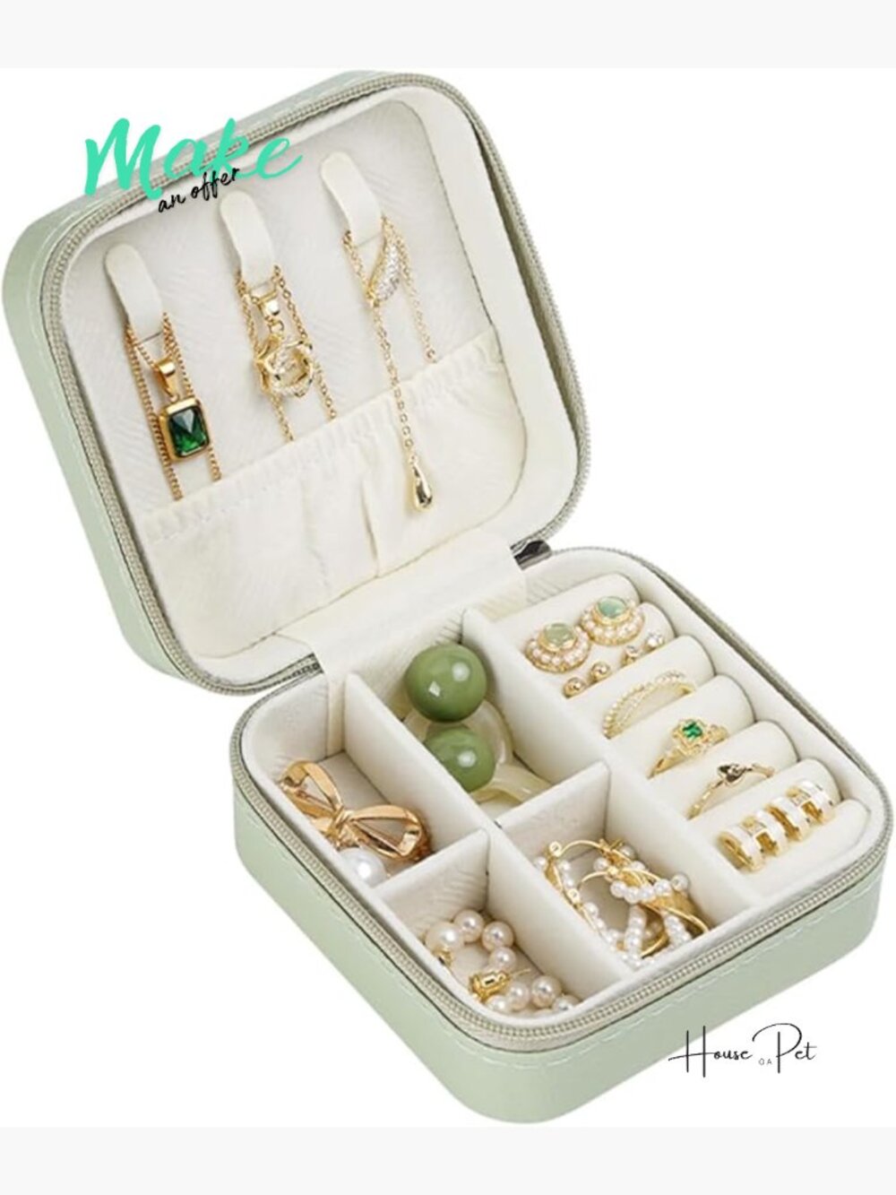 Portable Travel Jewelry Case, Leather Jewelry Organizer Storage Box for Women,